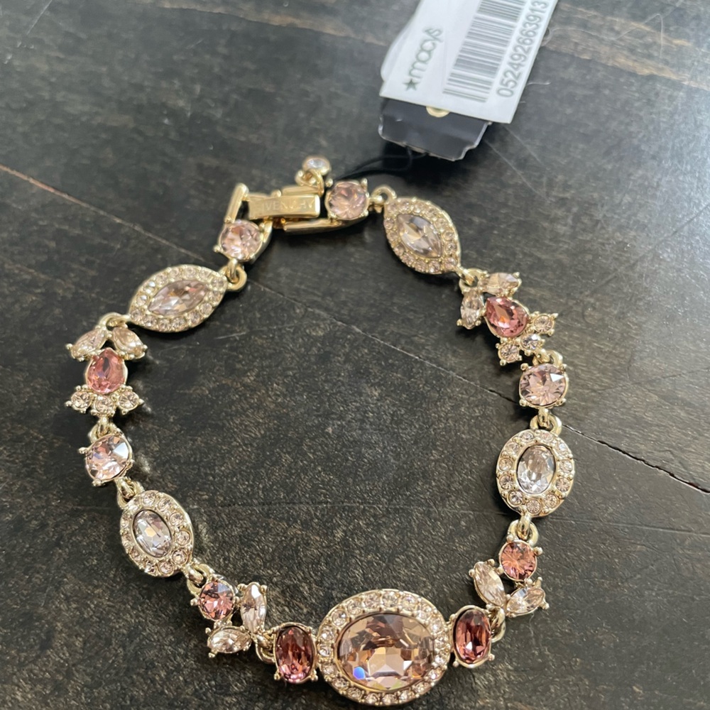 Gold-Tone Pink Crystal Tennis Bracelet